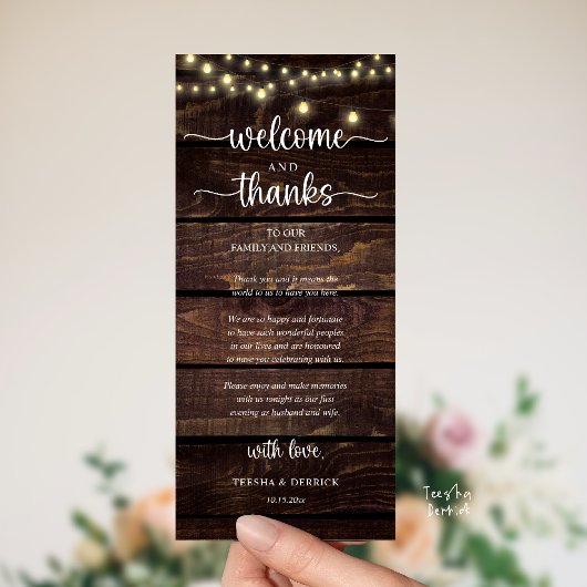 "Welcome and Thanks" Rustic Reception Guest Card Programm
