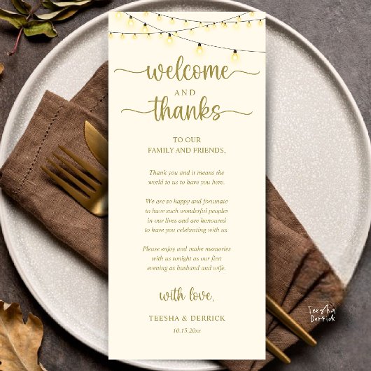 "Welcome and Thanks" Rustic Reception Guest Card Programm