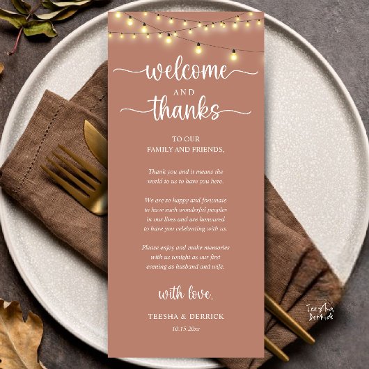 "Welcome and Thanks" Rustic Reception Guest Card Programm