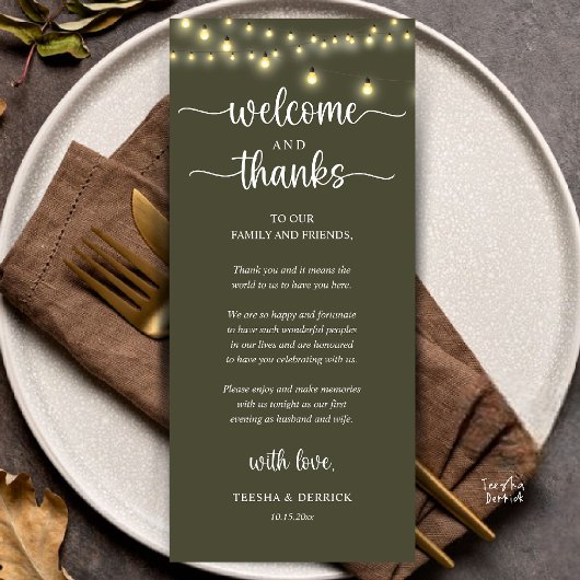 "Welcome and Thanks" Rustic Reception Guest Card Programm