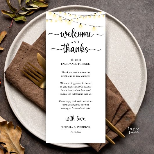 "Welcome and Thanks" Rustic Reception Guest Card Programm