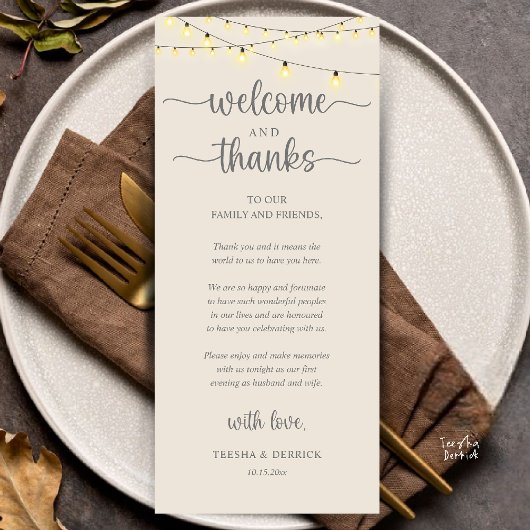 "Welcome and Thanks" Rustic Reception Guest Card Programm