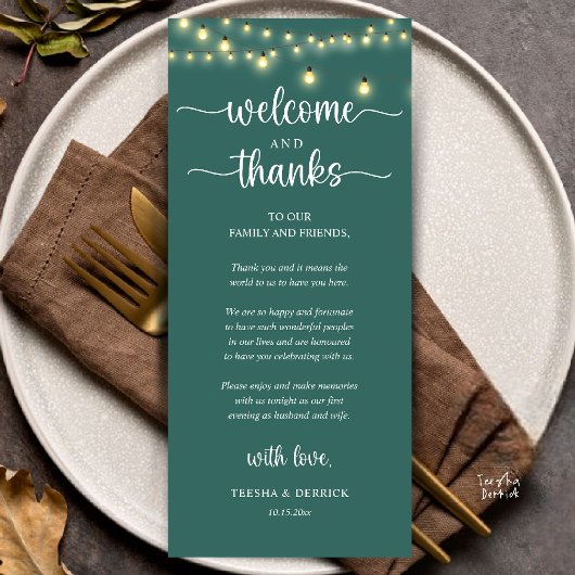 "Welcome and Thanks" Rustic Reception Guest Card Programm