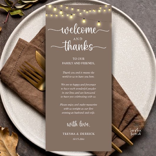 "Welcome and Thanks" Rustic Reception Guest Card Programm