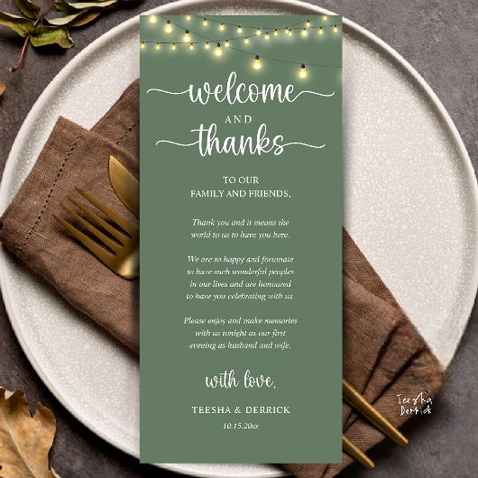 "Welcome and Thanks" Rustic Reception Guest Card Programm