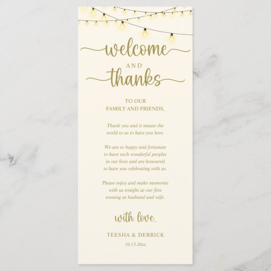 "Welcome and Thanks" Rustic Reception Guest Card Programm (Vorderseite)