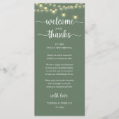 "Welcome and Thanks" Rustic Reception Guest Card Programm (Vorderseite)