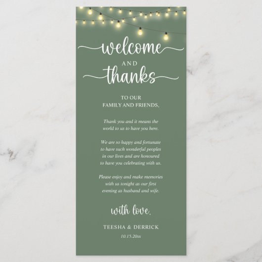 "Welcome and Thanks" Rustic Reception Guest Card Programm (Vorderseite)