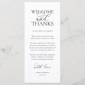 Welcome and Thanks Wedding Dinner Thank You Card Programm (Vorderseite)