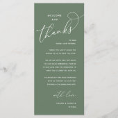 Welcome and Thanks, Wedding Dinner Thank You Card Programm (Vorderseite)