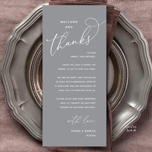 Welcome and Thanks, Wedding Dinner Thank You Card Programm