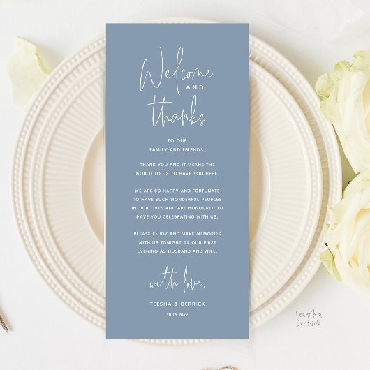 Welcome and Thanks, Wedding Dinner Thank You Card Programm