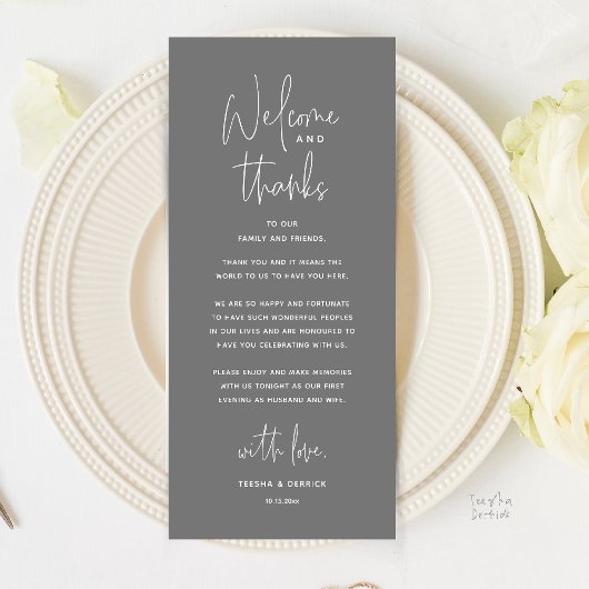 Welcome and Thanks, Wedding Dinner Thank You Card Programm
