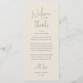 Welcome and Thanks, Wedding Dinner Thank You Card Programm (Vorderseite)