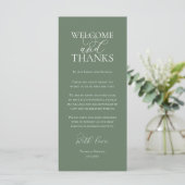 Welcome and Thanks Wedding Dinner Thank You Card Programm (Stehend Vorderseite)