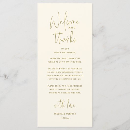 Welcome and Thanks, Wedding Dinner Thank You Card Programm (Vorderseite)