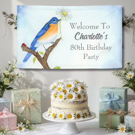 Welcome Any Age Happy April Birthday with Bluebird Banner