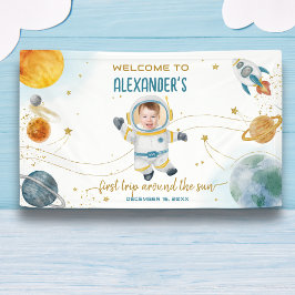 Welcome Around the Sun Space Photo First Birthday Banner