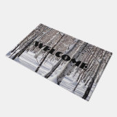Welcome Aspens Trunks Snow Blend Foto Fußmatte (Schrägansicht)