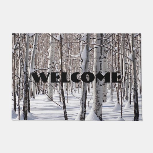 Welcome Aspens Trunks Snow Blend Foto Fußmatte (Vorderseite)