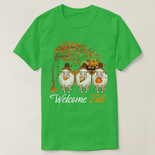 Welcome Autumn Tree Three Sheep Farmer Pumpkins Pi T-Shirt (Design vorne)