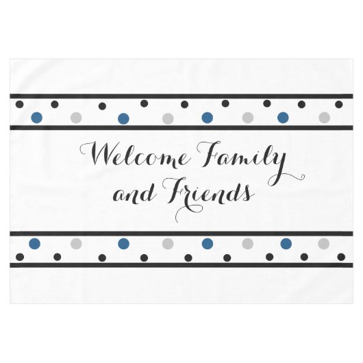Welcome Azure Blue Silver Black Polka Dots Tischdecke (Vorderseite (Horizontal))