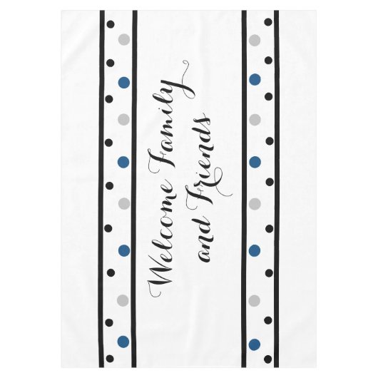 Welcome Azure Blue Silver Black Polka Dots Tischdecke (Vorderseite)