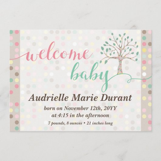 Welcome Baby Announcement Pastel Tree Custom Foto Ankündigung (Vorderseite)