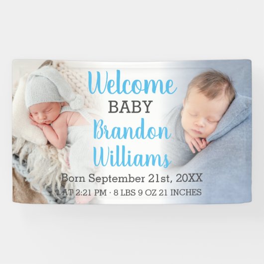 Welcome Baby Boy Ankündigung 2 Foto Banner (Horizontal)