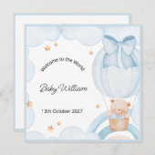 Welcome Baby Boy Balloon Teddy Bear Card (Vorne/Hinten)