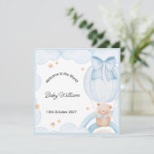 Welcome Baby Boy Balloon Teddy Bear Card (Stehend Vorderseite)