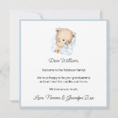 Welcome Baby Boy Blue Frame Teddy Bear Card (Rückseite)