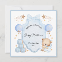 Welcome Baby Boy Blue Frame Teddy Bear Card