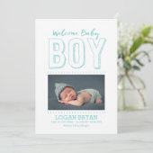 Welcome Baby Boy | Geburtsankündigung Ankündigung (Stehend Vorderseite)