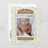 Welcome Baby Boy Geburtshilfeverkündung Blue Stars Ankündigungspostkarte (Vorne/Hinten)