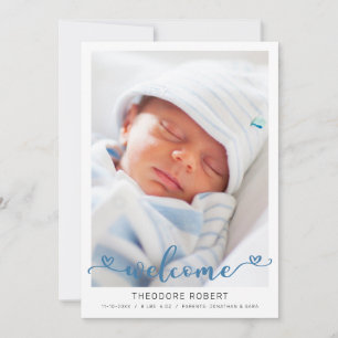 Welcome Baby Boy Hearts Foto Ankündigung