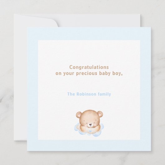 Welcome Baby Boy Name Blue Bear Card (Rückseite)