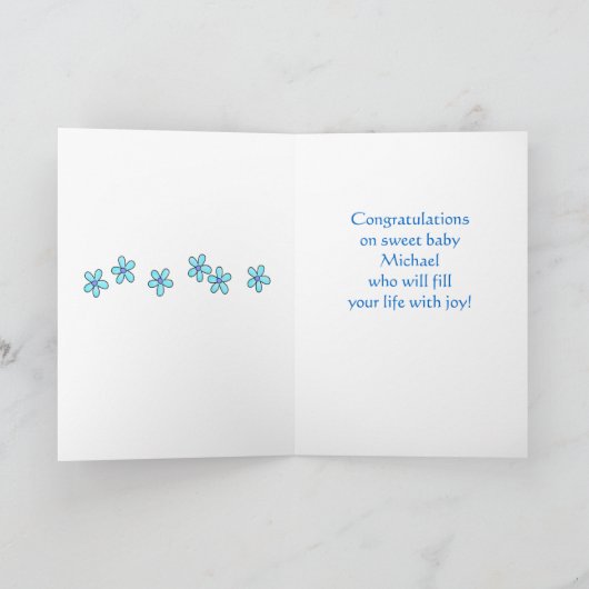 Welcome Baby Boy Name Personalisiert Blue Buggy Karte (Innenseite)