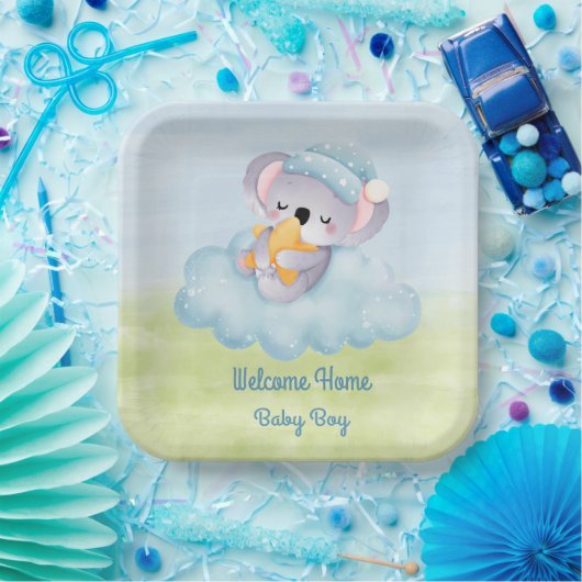 Welcome Baby Boy Paper Plate Pappteller (Party)