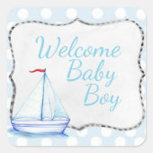 Welcome Baby Boy Quadratischer Aufkleber (Vorderseite)