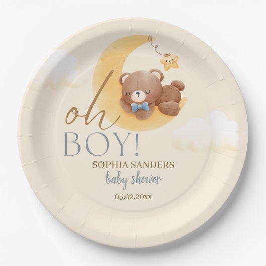 Welcome Baby Boy! Teddy Bear Party Pappteller (Vorderseite)