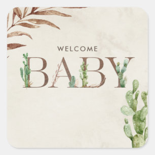 Welcome Baby Cactus Leather Baby Shower Quadratischer Aufkleber