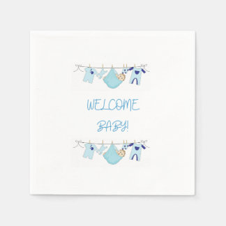 Welcome Baby Clothesline Napkins - Baby Boy Serviette