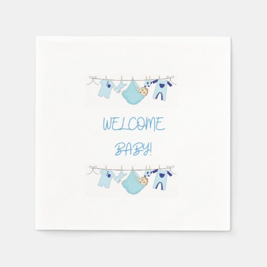 Welcome Baby Clothesline Napkins - Baby Boy Serviette (Vorderseite)