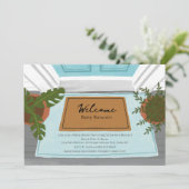 Welcome Baby Door Mat Blue Boy Baby Dusche Einladung (Stehend Vorderseite)