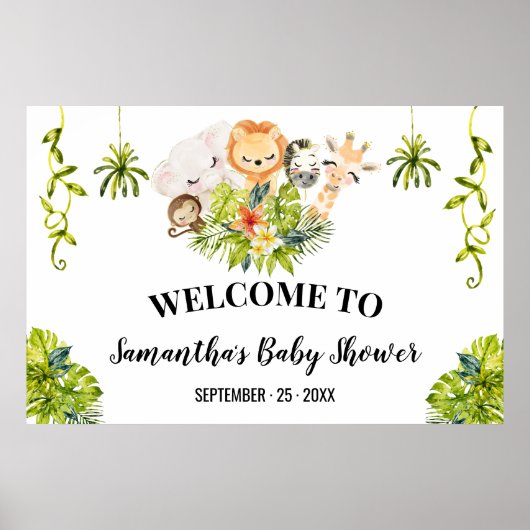Welcome Baby Duwer Jungle Wild Zoo Animals Poster (Vorne)