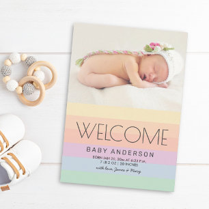 Welcome Baby Elegant Pastel Rainbow Foto Birth Ankündigung