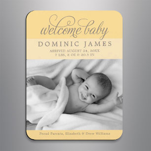 Welcome Baby Elegantes Foto Geburtserklärung Magnet