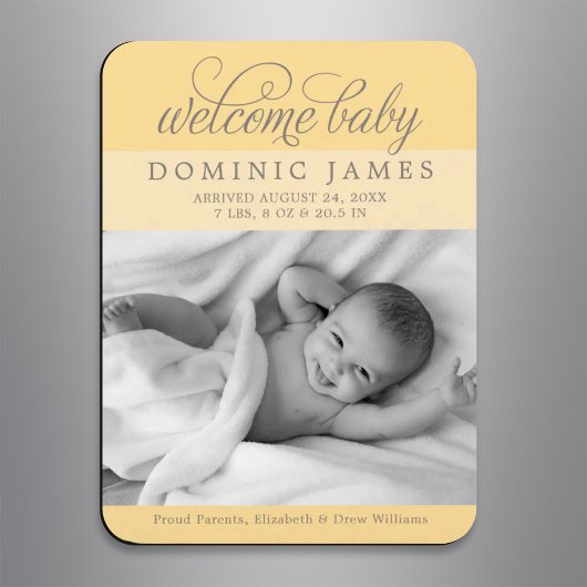 Welcome Baby Elegantes Foto Geburtserklärung Magnet