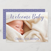 Welcome Baby Foto Card Lila Ankündigung (Vorne/Hinten)